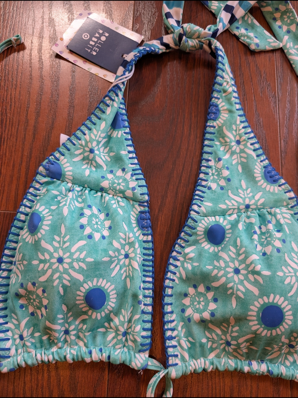 Roller Rabbit Target New Reversible Teal Floral Bikini Top Blue M Summer Beach - Picture 2 of 9